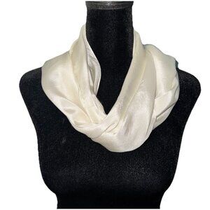 Vintage Vana All Silk Scarf Rectangle Shiny White Hair Wrap Tie 12” X 54” Japan